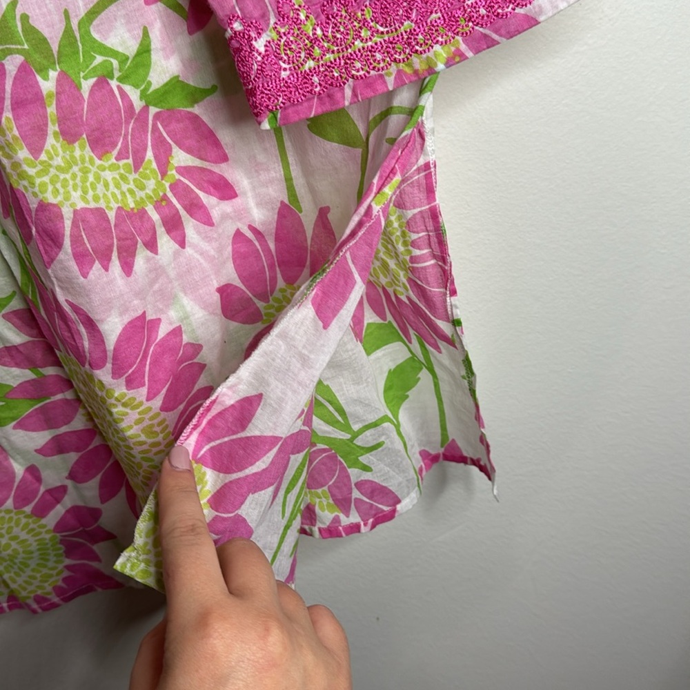 Lilly Pulitzer Women’s Vintage Floral Print Tunic Top Embroidered Cover Up sz XS - Picture 6 of 9